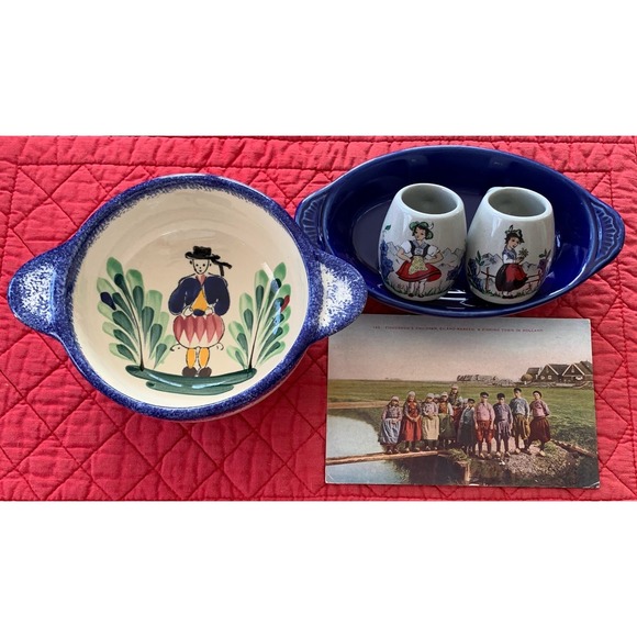 Other - Lot Vintage Quimper Style Peint Main Bowl USA Cobalt Dish Alpine Mugs Postcard